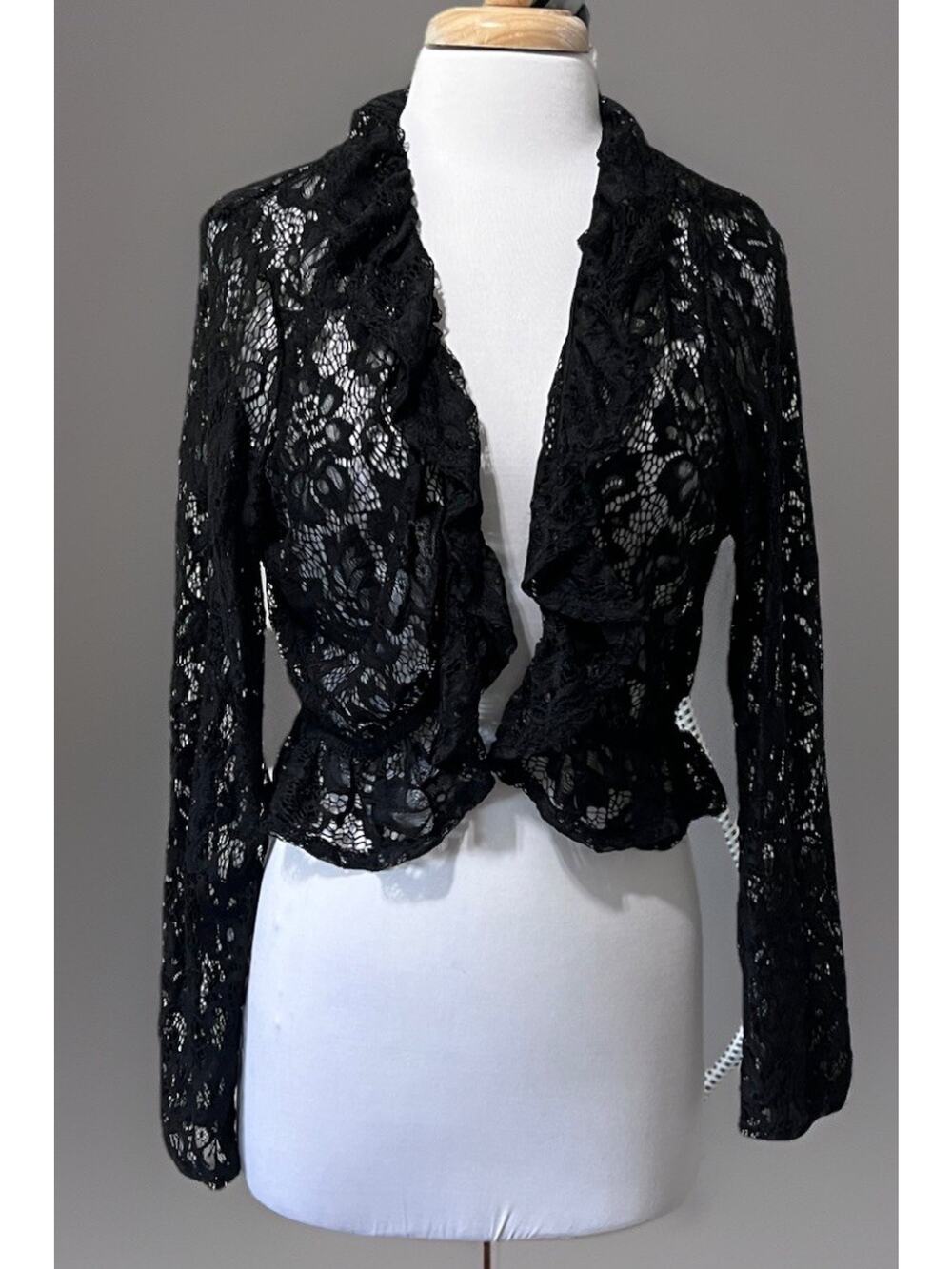 Collections Vtg Black Victorian Goth Lace Ruffle Shrug Bolero Top Crop Jacket XL